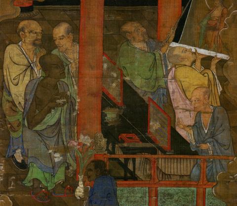 Luohans Viewing an Image of Buddha Amitabha (from Five Hundred Luohans, a set of 100 paintings)