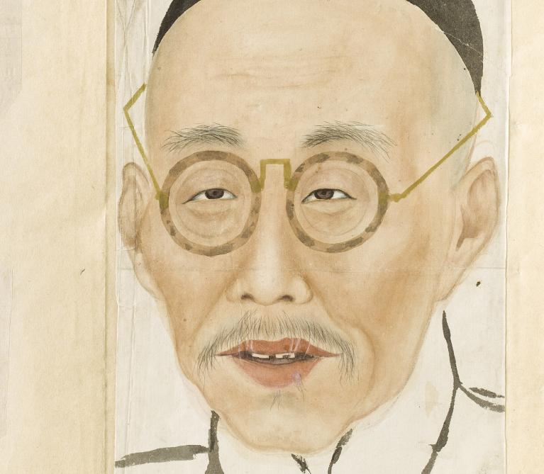 Artwork by:   . Artwork title: Male portraits from Baishou lianpu, Collection of Faces of One-Hundred Elderly