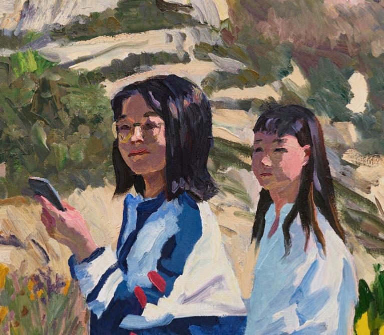 Detail of two girls in the painting Brawler
