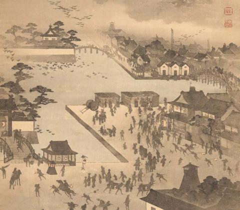 Kiishi Chōzen - Shadow Painting: Night Fire in Edo