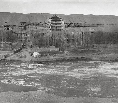 View of the Mogao Cliff in 1943–44